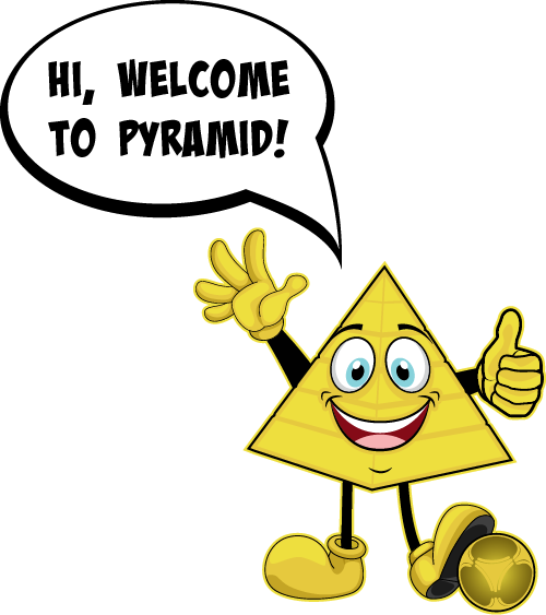 Pointy Mascot with Hi, Welcome to Pyramid!